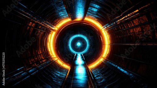 Fototapeta Naklejka Na Ścianę i Meble -  Circular tunnel with vibrant glowing rings.