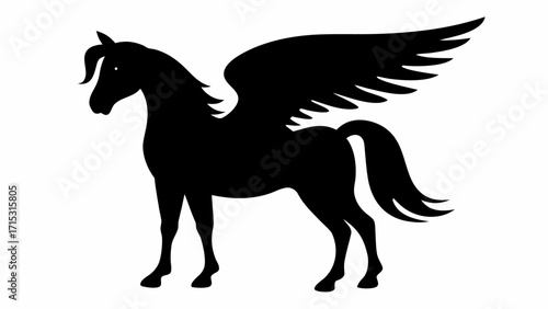 Powerful winged stallion, a majestic pegasus silhouette soaring in mythic realms, perfect for fantasy designs