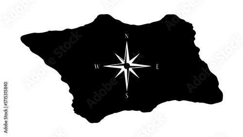 Elegant island silhouette with compass rose overlay for travel adventure concepts and nautical themes