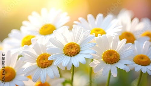 Closeup of White Daisies in Sunlight