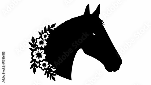 Elegant horse silhouette adorned with delicate flowers for sophisticated designs and artistic projects