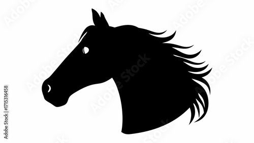 Elegant black silhouette of a horse head, perfect for equestrian designs, logo, or farm related projects