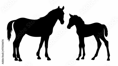 Elegant mare with foal silhouette, symbolizing motherhood and equine beauty in a modern style