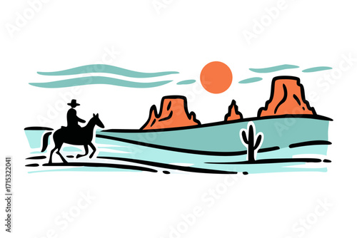 desert at sunset lone cowboy riding
