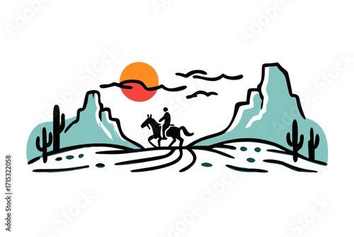 desert at sunset lone cowboy riding