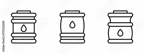 Stock vector. Oil barrel icons. Black oil barrel icon set. Oil barrel elements. Collection of oil barrel. Vector illustration.