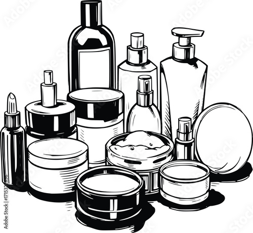 Hand Drawn Cosmetic Bottles and Jars Illustration 