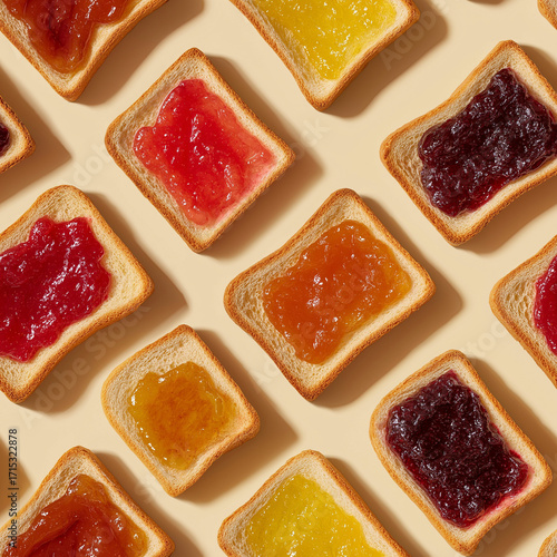 Pattern of Jelly and spreads on slices of bread / toast