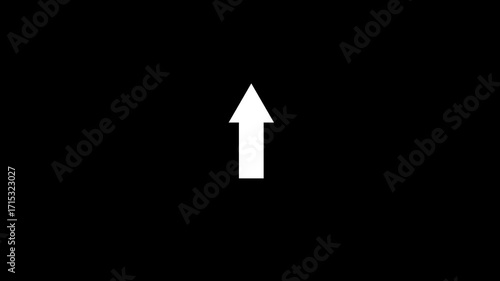 Business up arrow animation on black background, Glowing arrow up and down animation. white arrow pointing up with black screen, upward arrow, arrow click, simple arrow,