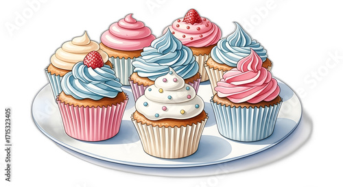 Delicious Assorted Cupcakes Cartoon Style Sweet Indulgence