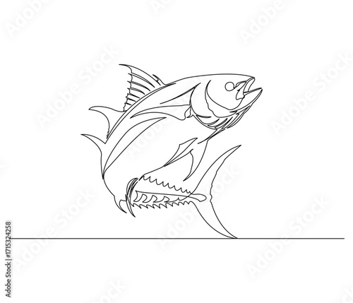 Continuous line drawing of a Blue Tuna Fin. Single line illustration of a Blue Tuna Fin. Illustration, World Tuna Day Concept. Editable outline