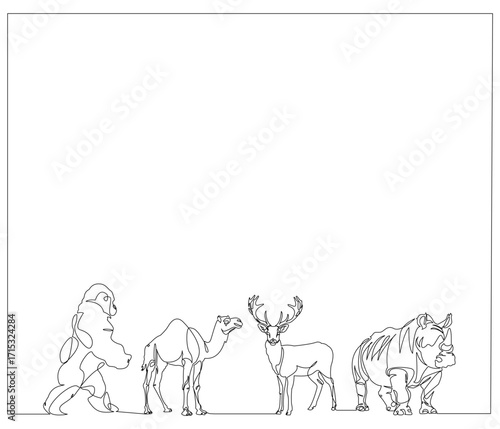 Continuous line drawing of an Animals. Single line illustration of an Animals. Illustration, World Animal Day Concept. Editable outline.