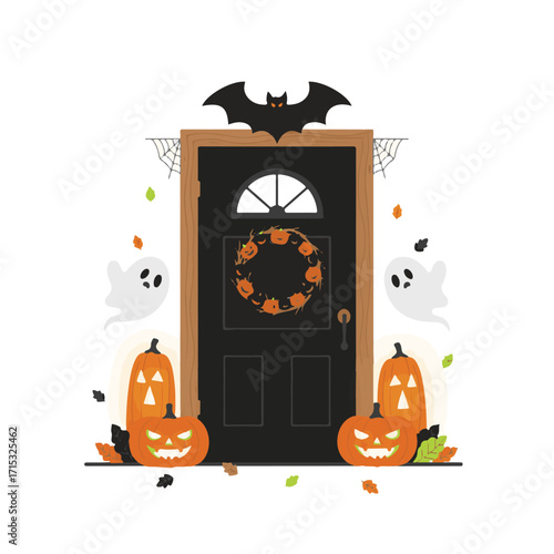 Front Door Decorated for Halloween