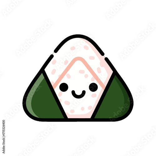 Cute and happy onigiri rice ball character with seaweed