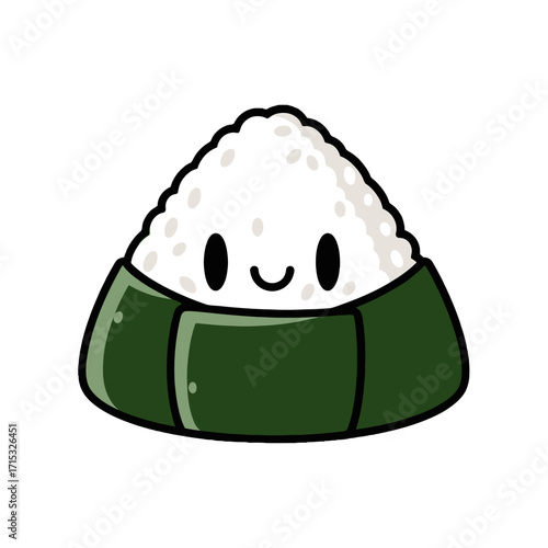 Cute cartoon onigiri japanese rice ball with happy face