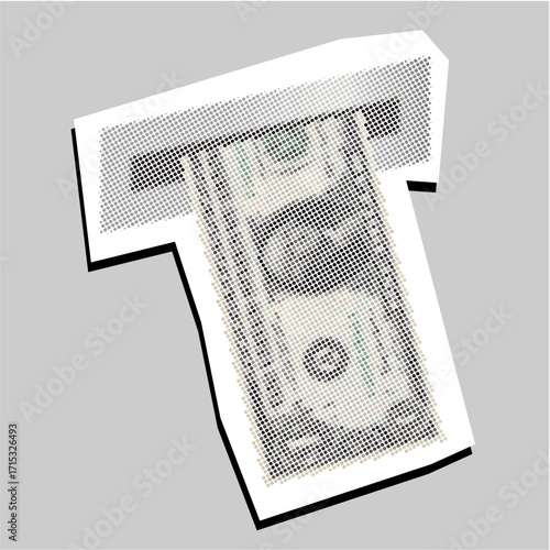 Money withdraw halftone dotted collage element pointillize in paper torn vector. A striking design for finance, banking, and business themes. Combines a classic symbol with a modern, textured art
