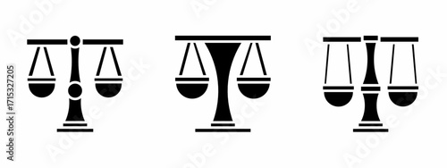 Scales icon set, legal scales. Vector symbol. Illustration of legal scales, scales. scales of justice, scales of law. Vector illustration. Stock vector.