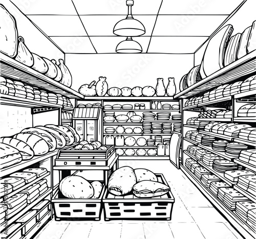 Bread Shop Sketch in Black and White 