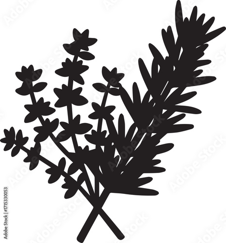Elegant thyme sprigs create a natural and flavorful culinary accent, perfect for adding an organic touch to food blogging or kitchen designs
