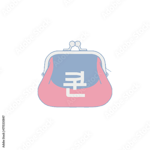 Cute pink and blue coin purse with korean text geon, simple flat design, symbol finance and savings, digital, graphic element