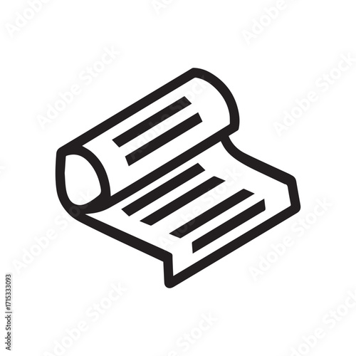 An isometric black outline depicts a newspaper or document roll against white background