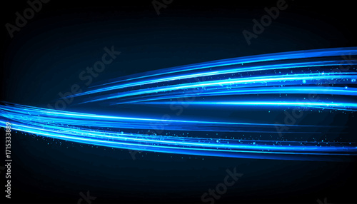 Abstract Blue Light Streaks on Dark Background.