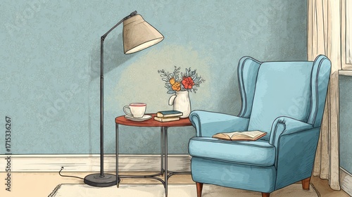 Cozy reading nook illustration