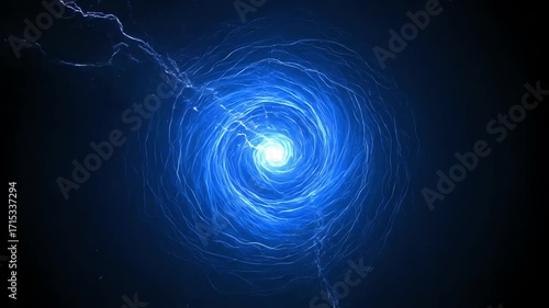 Seamlessly looping video of an electric blue lightning energy swirl with dynamic, crackling pulses abstract, motion, futuristic