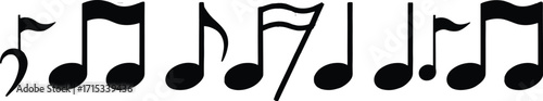 Musical notes vector icons set, music symbol collection, black silhouette notation design, audio rhythm elements, isolated treble clef and beat art