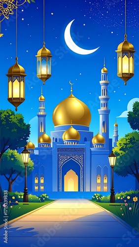 A serene night scene at a mosque