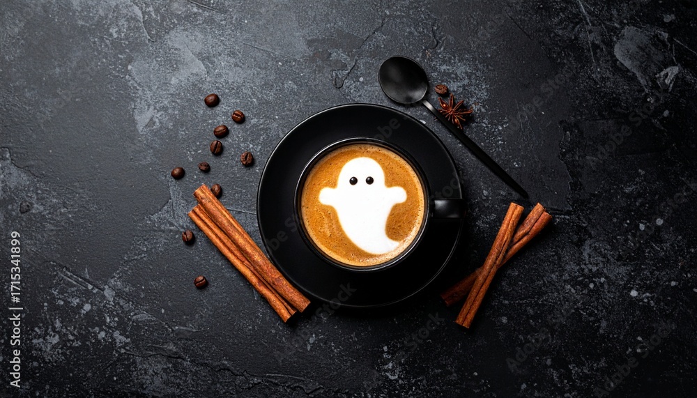 Obraz premium Halloween coffee with ghost foam art
