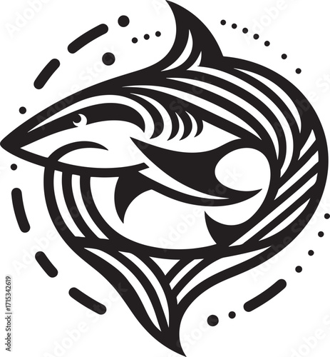 Vector illustration of a stylized fish head in a tribal style