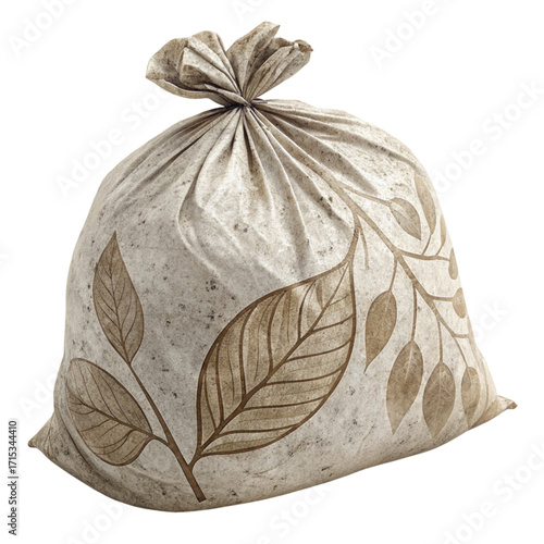 Eco-friendly biodegradable compost bag with natural leaf design for sustainable gardening and waste management solutions
