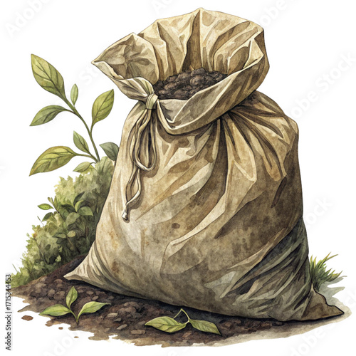 Abundant burlap compost bag overflowing with rich soil, ready for planting and nurturing new growth in your garden project