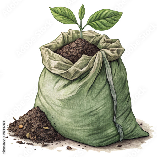 Young plant sprouts from nutrient-rich compost bag, symbolizing growth, new beginnings, and organic gardening success