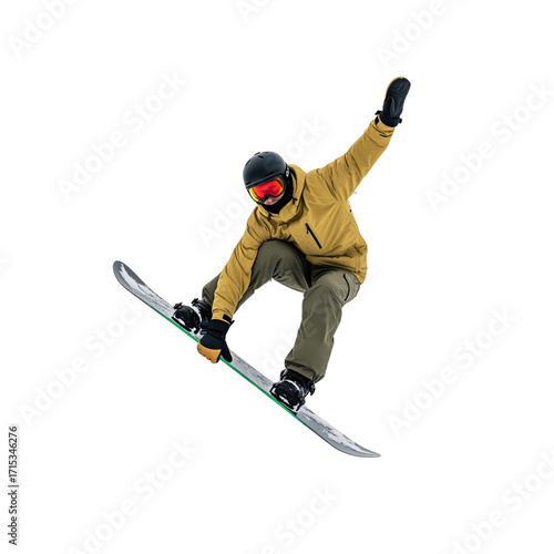 Snowboarder Performing a Jump Trick in Mid-Air on Black Background transparent isolated isolated on a transparent background