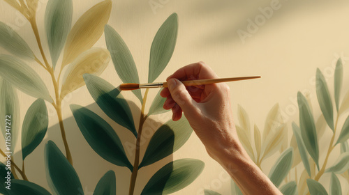 woman is painting wall with brush creating new art piece inspired by nature