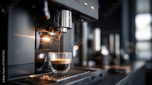 Espresso machine pouring coffee into a cup