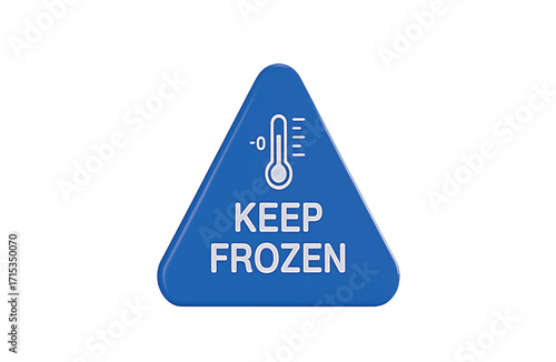 Blue Triangle Sign with Thermometer and Text Keep Frozen food temperature