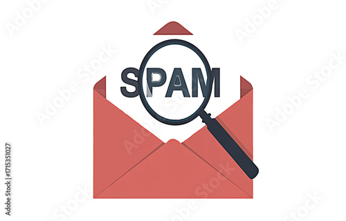 Magnifying Glass Over Envelope with SPAM Text Illustration spam email