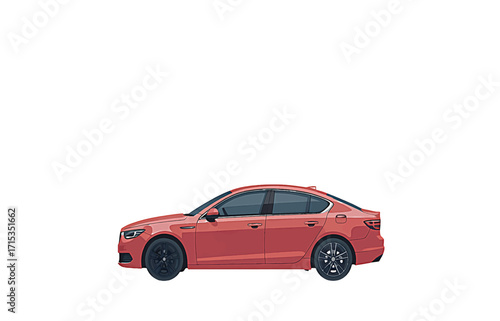 Red Sedan Car Side View Illustration on White Background automobile vehicle