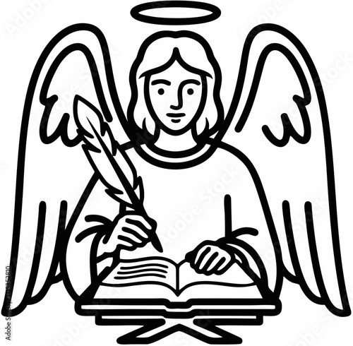 Twin angels with open wings illustration