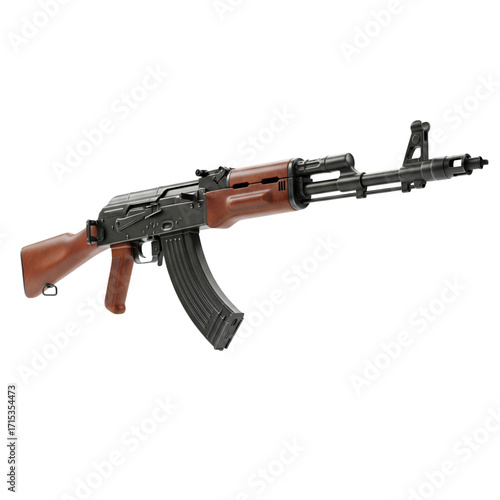 AK-47 Assault Rifle with Wood Furniture Isolated on Black AK-47 firearm isolated on a transparent background