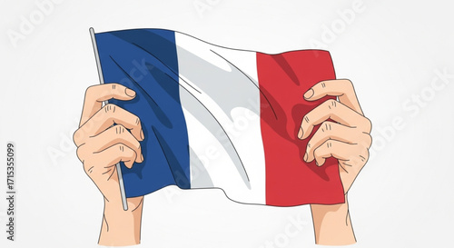Two hands holding the french flag, isolated on white background