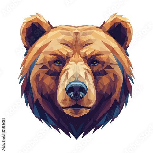 Majestic brown bear head portrait created in a modern geometric polygonal vector style