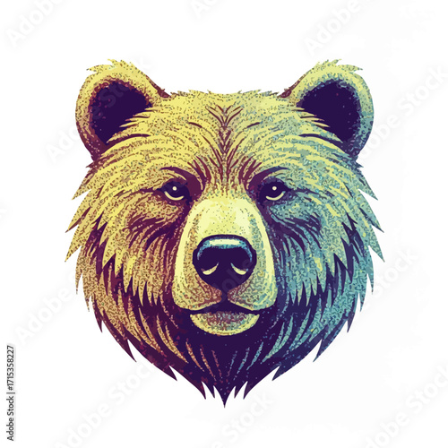 Colorful Grizzly Bear Portrait Illustration with Detailed Fur and Striking Colors