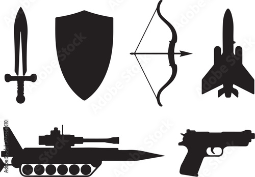 Iconic weapons and vehicles collection power symbol
