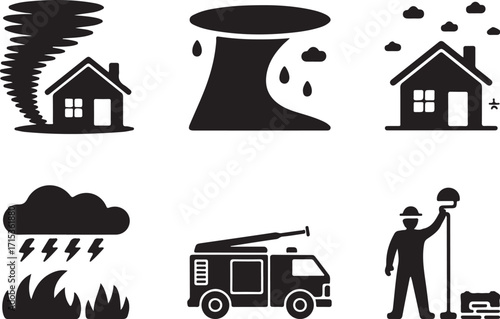 Natural disaster icons home safety emergency response preparedness