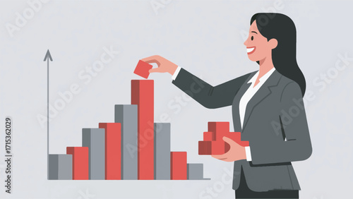 Illustration Of A Woman Compiling A Bar Graph Vector Design Template