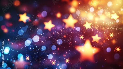 A vibrant, colorful starry night sky with a mix of warm and cool colors, featuring a cluster of stars and a few bright, glowing orbs.
